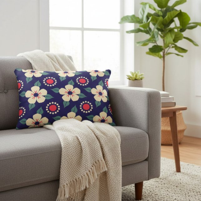 Navy Blue with Cream Flowers Accent Pillow (Creator Uploaded)