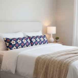 Navy Blue with Cream Flowers Body Pillow