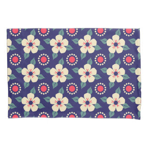 Navy Blue with Cream Flowers Pillow Case