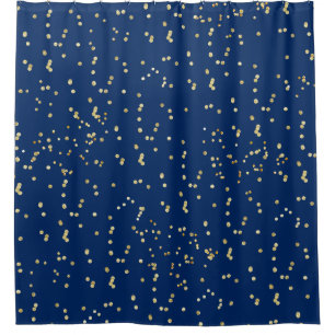 Navy Blue with gold confetti scattered polka dots