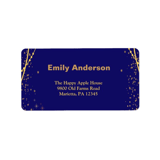  Navy blue with gold stars double joint birthday Label (Front)