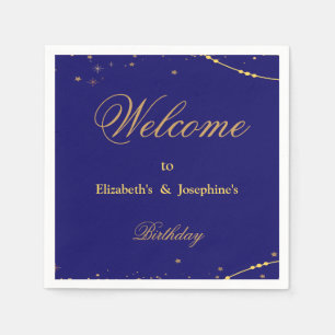 Navy blue with gold stars double joint birthday Napkin
