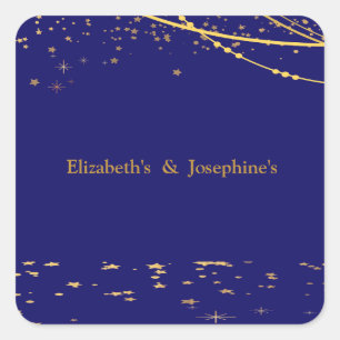 Navy blue with gold stars double joint birthday Square Sticker