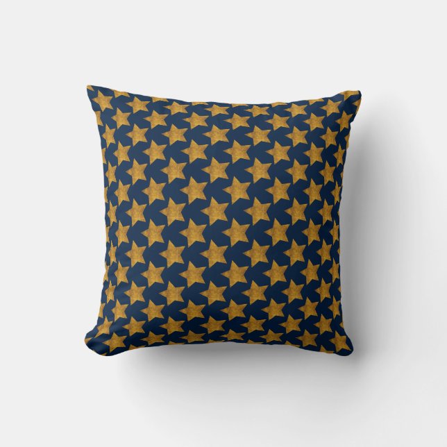 Navy Blue with Gold Stars Throw Pillow (Front)