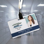 Navy Blue with Logo & Photo Employee ID Badge<br><div class="desc">Horizontal employee ID badge personalized with photo and logo,  name and title,  and badge number and expiration date. Add name and title in white o navy blue.</div>