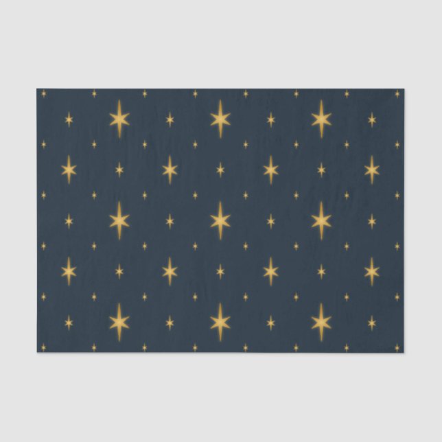 Navy Blue with Metallic Gold Stars Tissue Paper (Front)