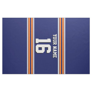 Navy Blue with Orange White Stripes Team Jersey Fabric