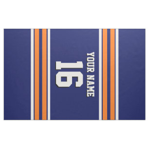 Navy Blue with Orange White Stripes Team Jersey Fabric
