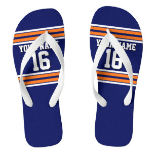 Navy Blue with Orange White Stripes Team Jersey Flip Flops
