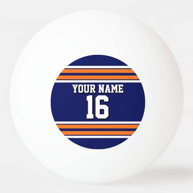 Navy Blue with Orange White Stripes Team Jersey Ping Pong Ball (Front)
