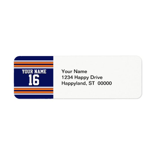 Navy Blue with Orange White Stripes Team Jersey Return Address Label