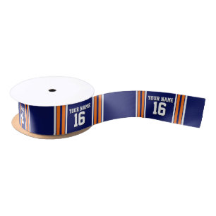 Navy Blue with Orange White Stripes Team Jersey Satin Ribbon