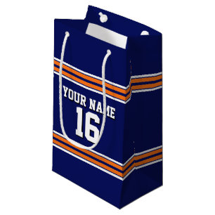 Navy Blue with Orange White Stripes Team Jersey Small Gift Bag