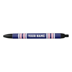 Navy Blue with Pink White Stripes Team Jersey Black Ink Pen