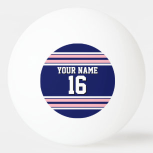 Navy Blue with Pink White Stripes Team Jersey Ping Pong Ball