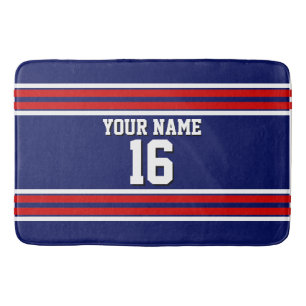 Navy Blue with Red White Stripes Team Jersey Bath Mat