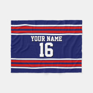 Navy Blue with Red White Stripes Team Jersey Fleece Blanket
