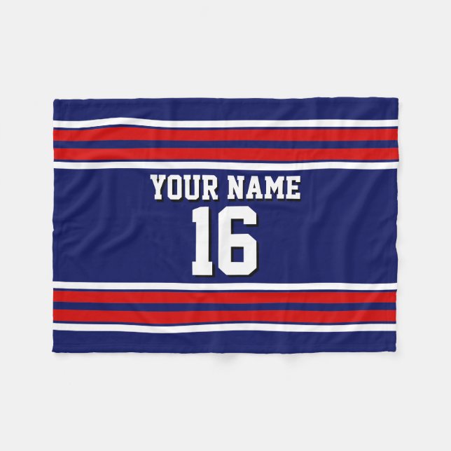 Navy Blue with Red White Stripes Team Jersey Fleece Blanket (Front (Horizontal))