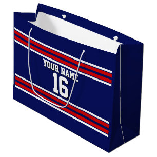 Navy Blue with Red White Stripes Team Jersey Large Gift Bag