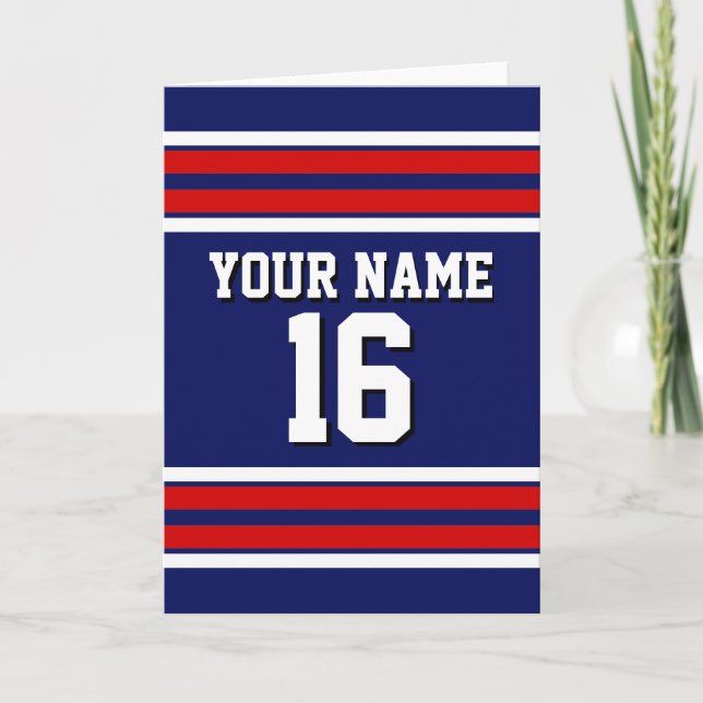 Navy Blue with Red White Stripes Team Jersey Note Card (Front)
