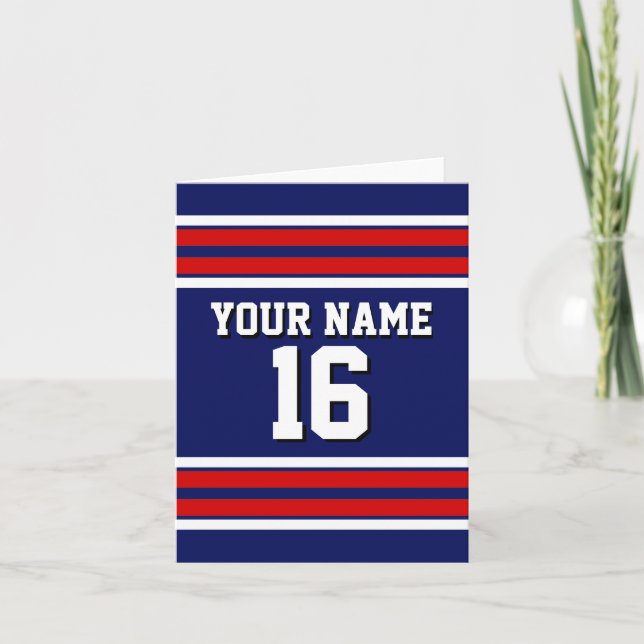 Navy Blue with Red White Stripes Team Jersey Note Card (Front)