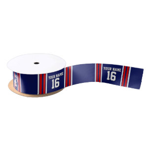 Navy Blue with Red White Stripes Team Jersey Satin Ribbon