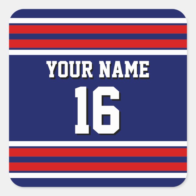 Navy Blue with Red White Stripes Team Jersey Square Sticker (Front)