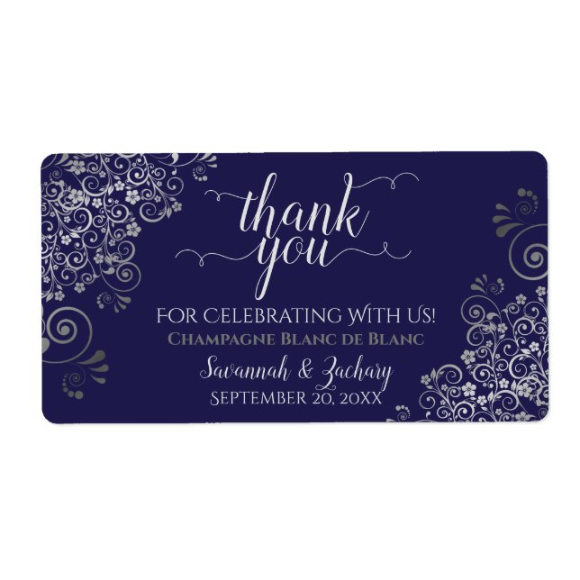 Navy Blue with Silver Lace Budget Wedding Favour (Front)