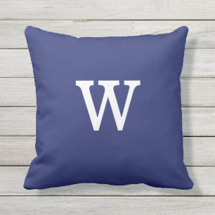 Navy Blue with Stripes on Back Monogram Outdoor Pillow