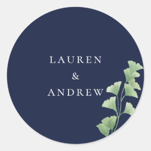 Navy Blue with Watercolor Greenery Envelope Seals