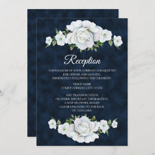 Navy Blue with White Floral Wedding Reception Invitation