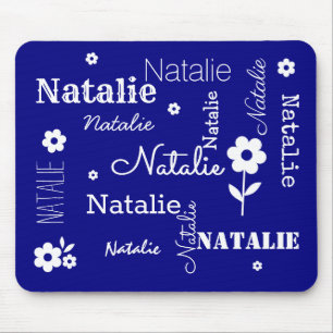 Navy Blue with White Flowers, Customized Mouse Pad