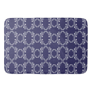Navy Blue with White Geometric Pattern Bath Mat