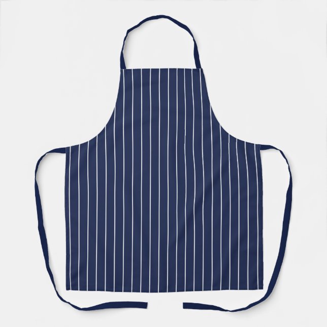 Navy Blue with White Pinstripe Pattern Apron (Front)