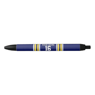 Navy Blue with Yellow White Stripes Team Jersey Black Ink Pen