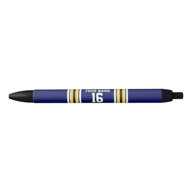 Navy Blue with Yellow White Stripes Team Jersey Black Ink Pen (Front)