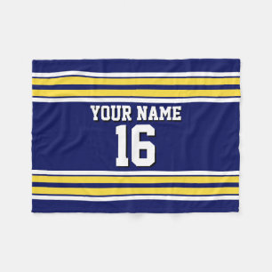Navy Blue with Yellow White Stripes Team Jersey Fleece Blanket