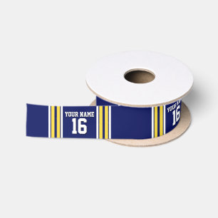Navy Blue with Yellow White Stripes Team Jersey Satin Ribbon