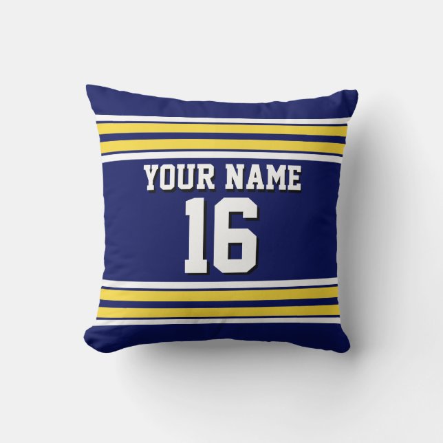 Navy Blue with Yellow White Stripes Team Jersey Throw Pillow (Front)