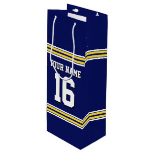 Navy Blue with Yellow White Stripes Team Jersey Wine Gift Bag