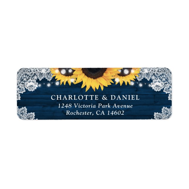 Navy Blue Wood Sunflower Return Address Labels (Front)