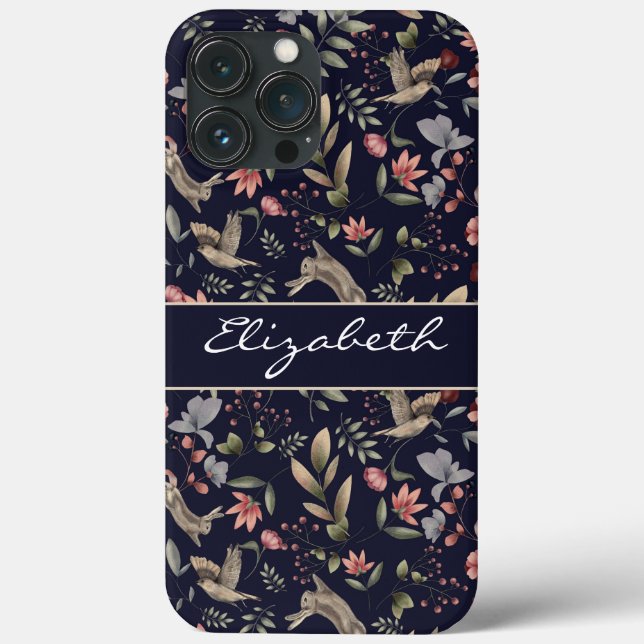Navy Blue Woodland Botanical Pattern Case-Mate iPhone Case (Back)