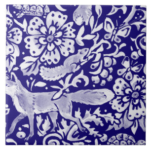 Navy Blue Woodland MURAL Animal Fox Bottom Right  Tile