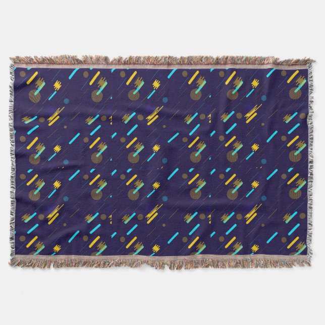 Navy blue woven blanket with a colourful pattern (Front)