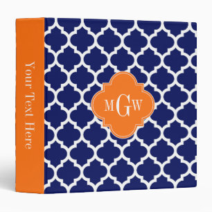 Navy Blue Wt Chevron Pumpkin Quatrefoil 3 Monogram Binder