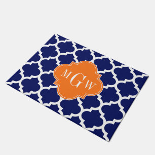 Navy Blue Wt Chevron Pumpkin Quatrefoil 3 Monogram Doormat