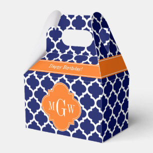 Navy Blue Wt Chevron Pumpkin Quatrefoil 3 Monogram Favor Box