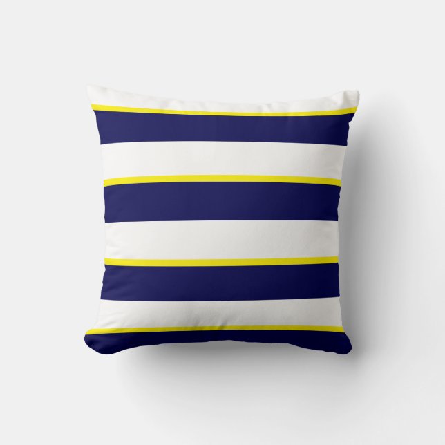 Navy Blue, Yellow and Large White Stripes Throw Pillow (Front)