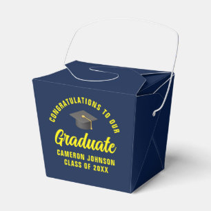 Navy Blue Yellow Custom Graduation Party Fortune Favor Box