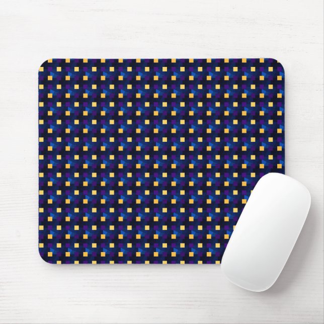     Navy Blue Yellow Cute Modern Pattern Pixel Art Mouse Pad (With Mouse)